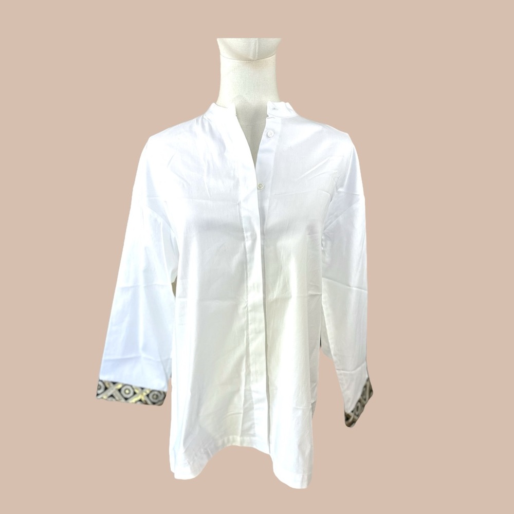 MaxMara NWT SZ 2 the Tenerife White Button Down Shirt Patterned Cuffs - Picture 2 of 16